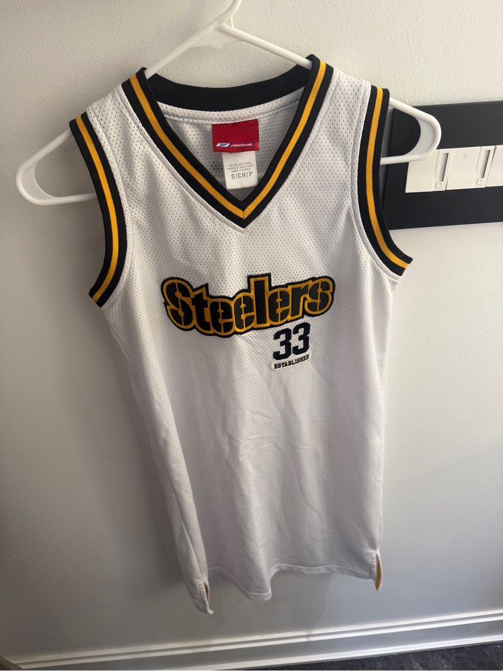 Reebok White Black and Yellow Steelers Mesh Midi Dress